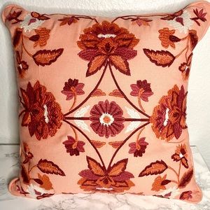 Embroidered Red and Orange Throw Pillow